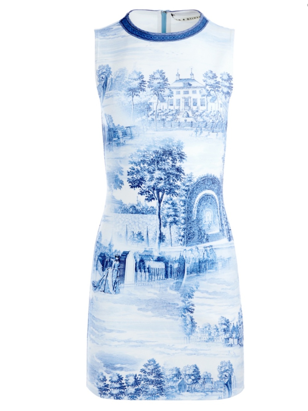 Alice + Olivia Blue and White Scenic Mini Dress - Picture 3 of 9